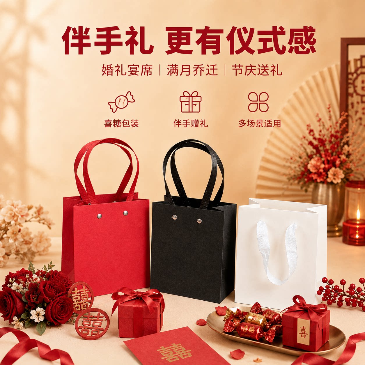 加厚小号礼品纸袋手提袋 婚庆伴手礼回礼袋 喜糖袋铆钉高档多色
