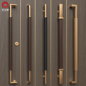 中式 酒店包间实木门把手胡桃木圆管皮革不锈钢玫瑰金木门拉手定制