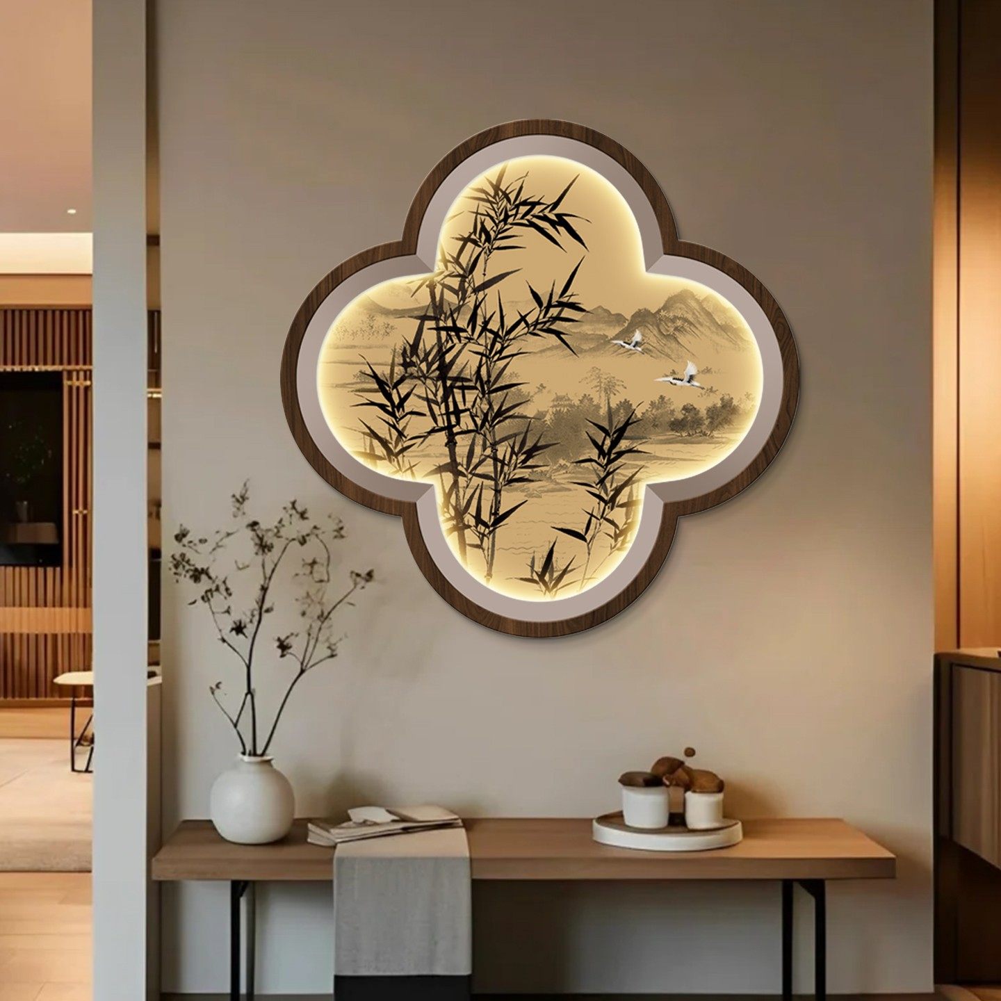 宋代美学玄关装饰画中古风入户正对门砂岩禅意客厅背景墙挂画竹子