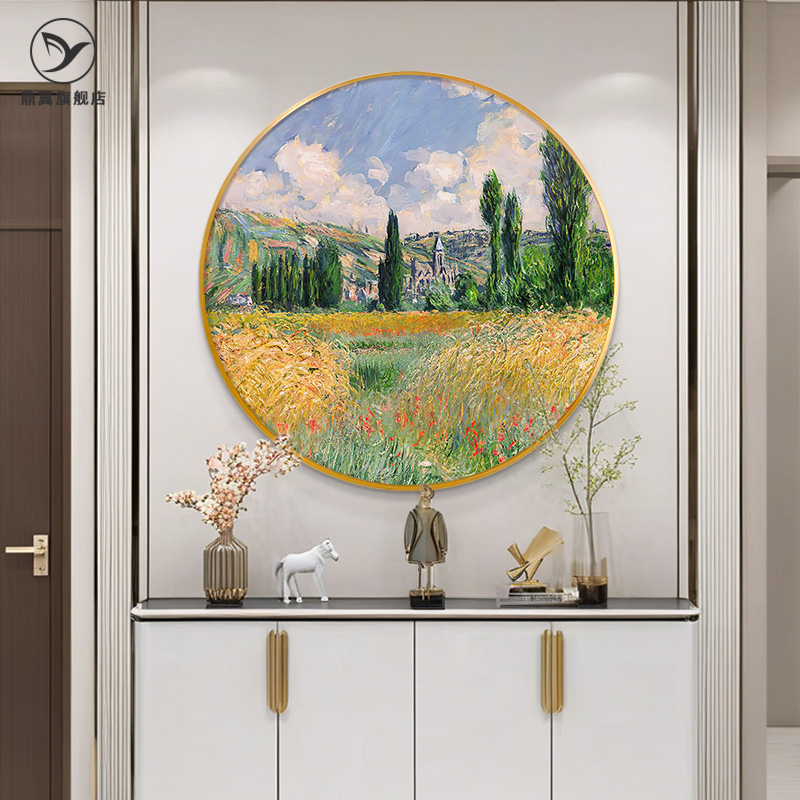 大芬村油画莫奈圆形装饰画美式复古玄关挂画风景客厅餐厅梵高名画图片