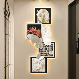 玄关装饰画高级感客厅壁灯画法式奶油风蝴蝶风景入户正对门挂画