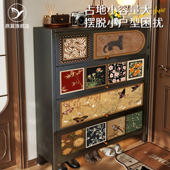 中古风鞋柜家用门口收纳柜一体靠墙入户室外过道电梯口不锈钢复古