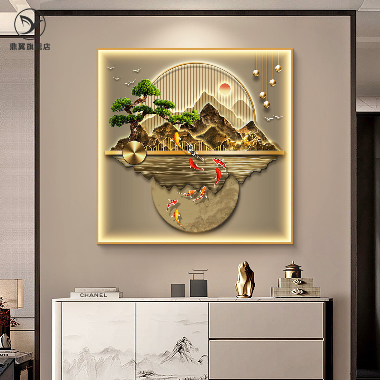 新中式玄关装饰画入户正对门图片
