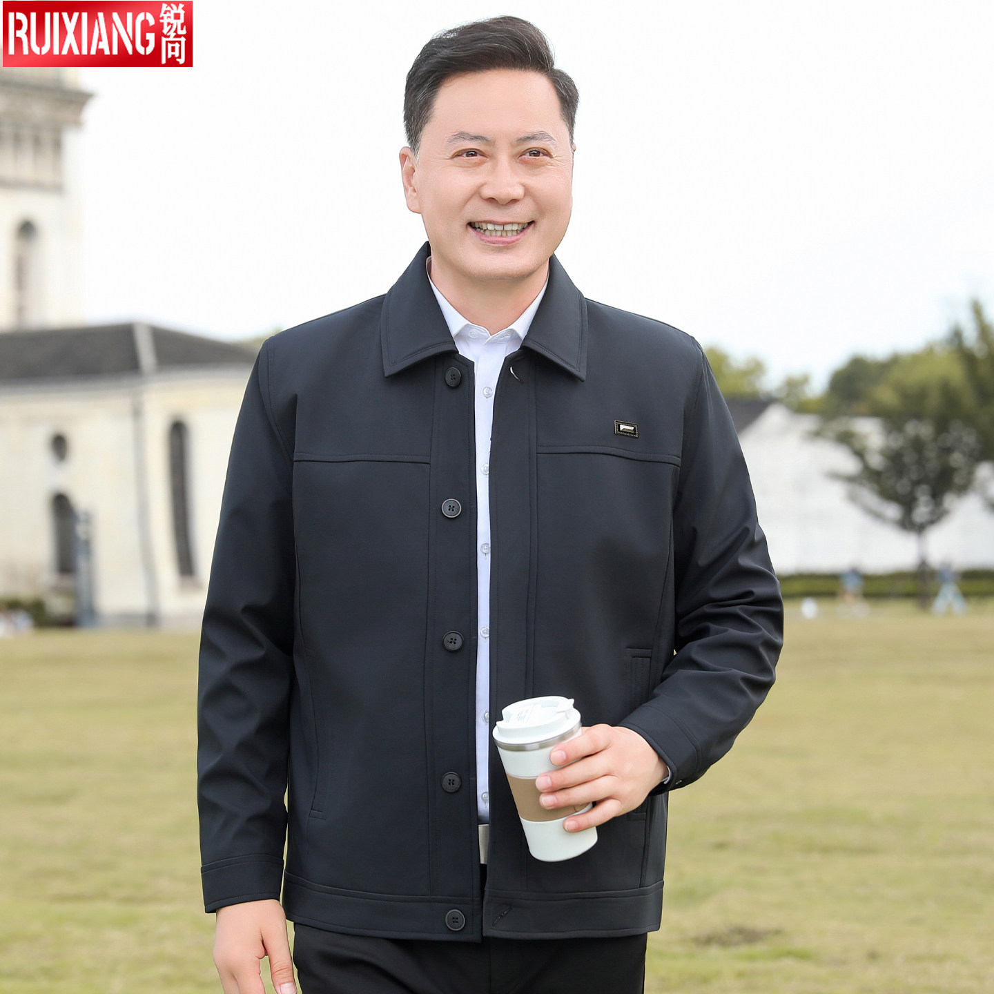 爸爸秋装外套男中老年男装夹克春秋款中年休闲上衣老人夹克衫外穿