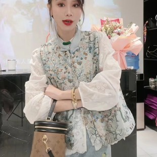 开衫 新设计感小众无袖 刺绣马夹国风盘扣外穿 马甲女2024春装 新中式