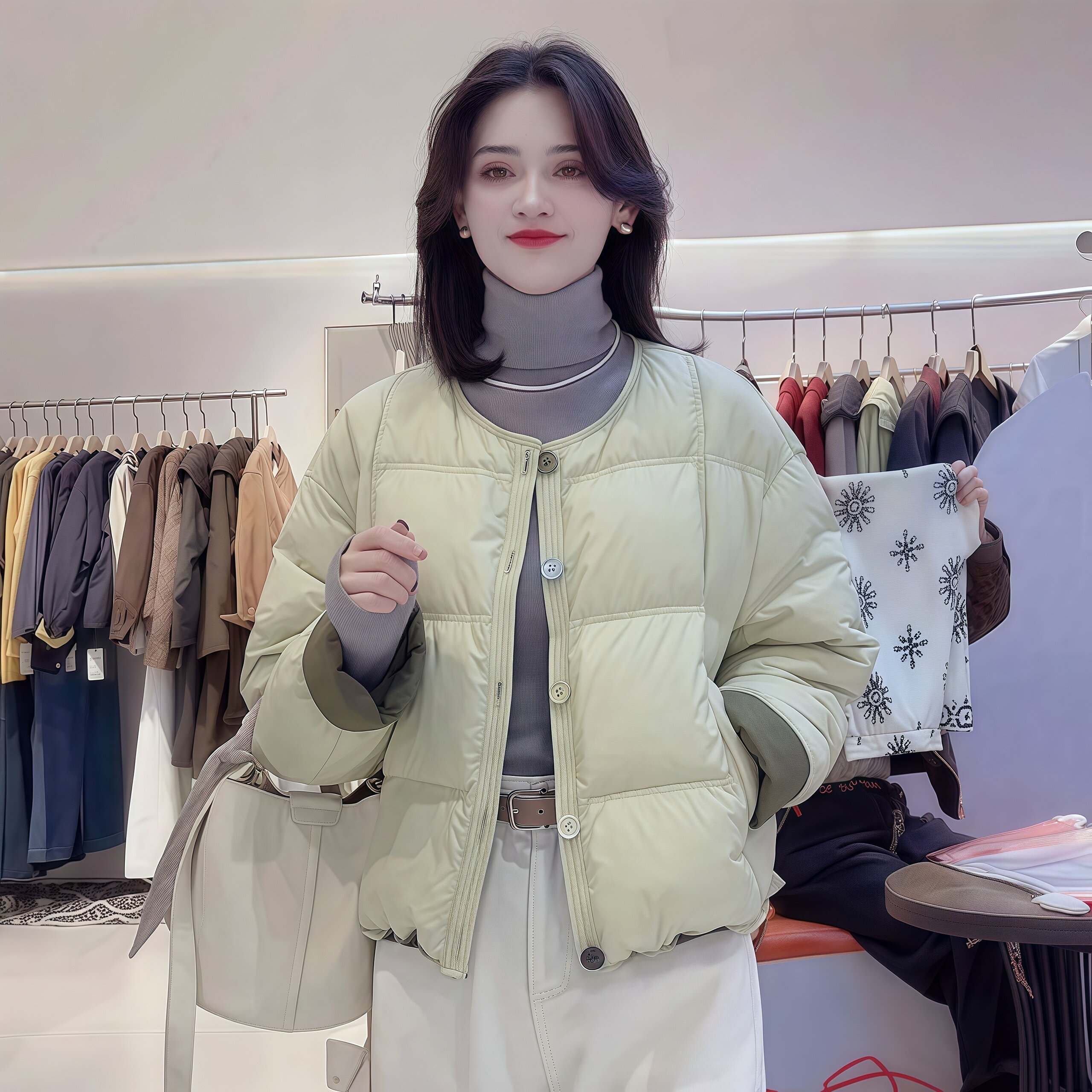 羽绒服女短款圆领小个子百搭显瘦