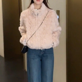 气质羊羔毛短款 2025冬季 新款 上衣韩系仿花狐貂皮毛一体毛绒外套女