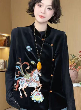 新中式国风刺绣盘扣丝绒马甲女立领气质减龄百搭马夹2026新品春装