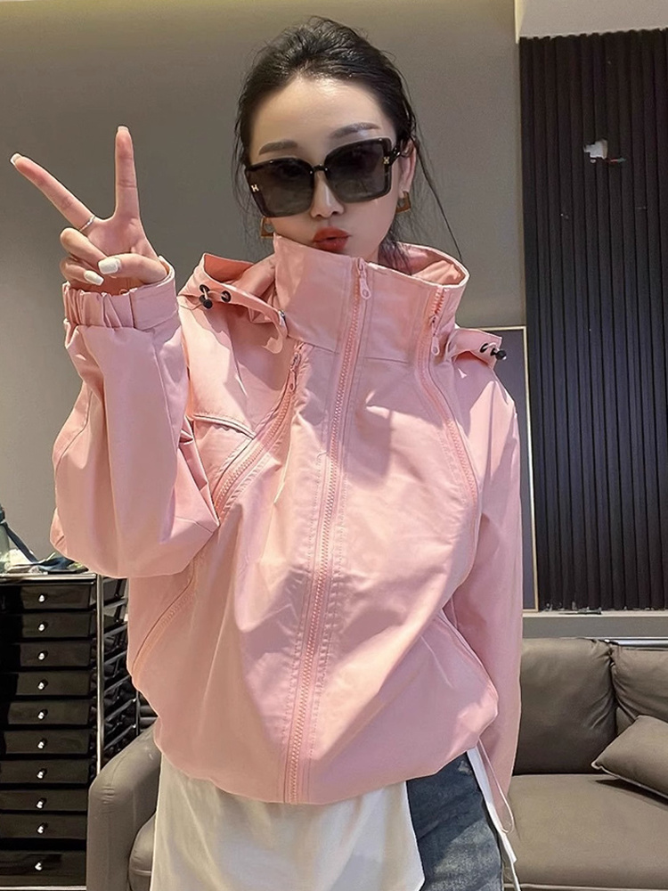 连帽冲锋衣女春季欧货宽松显瘦