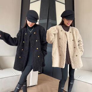 秋冬季韩版宽松皮毛一体加厚中长女轻奢时尚气质百搭上衣外套女
