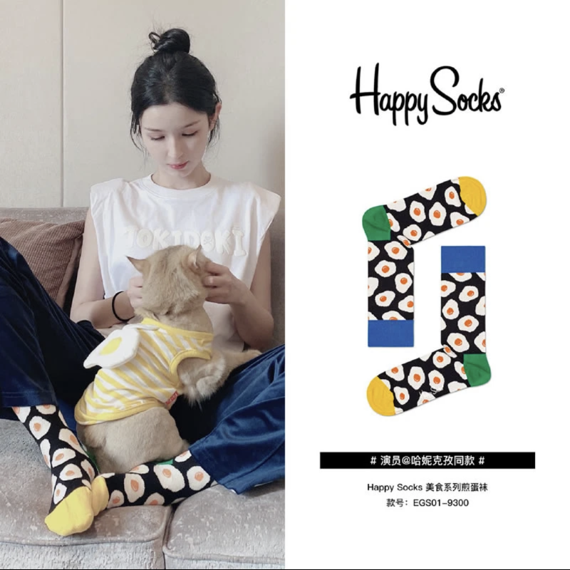 happysocks卡通猫咪兔子煎蛋潮袜