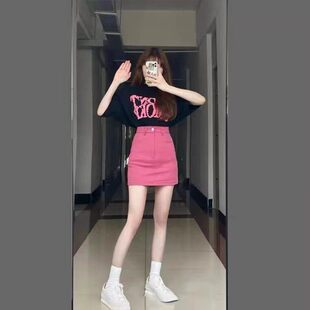 大尺码2026新款夏季套装女胖mm辣妹穿搭显瘦短袖T恤牛仔短裙两件
