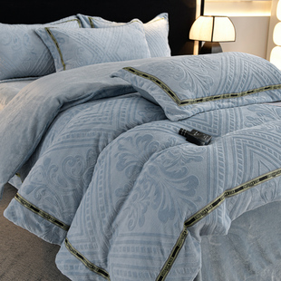 3D雕花牛奶绒冬天床上四件套保暖加厚双面加绒法莱珊瑚绒被套高级