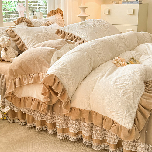 简爱床裙款牛奶绒四件套冬季加厚