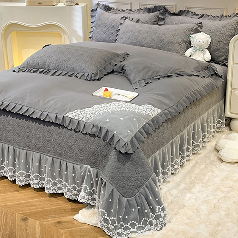 韩式公主风床盖四件套夹棉蕾丝裙