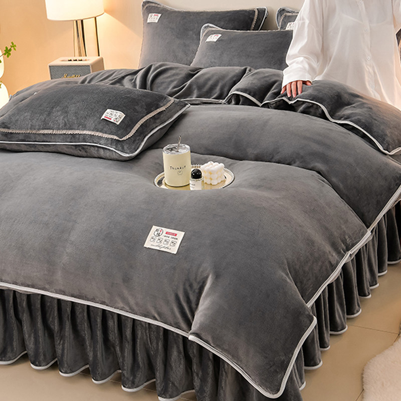 冬天纯色牛奶绒被套单件双面绒