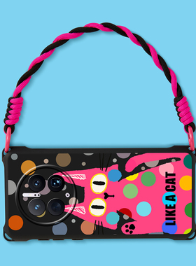 适用华为mate60pro手机壳黑色潮流Pura70 ultra腕带手提挂绳mate30个性波点猫mate50斜挎可背女p40女挂脖ins