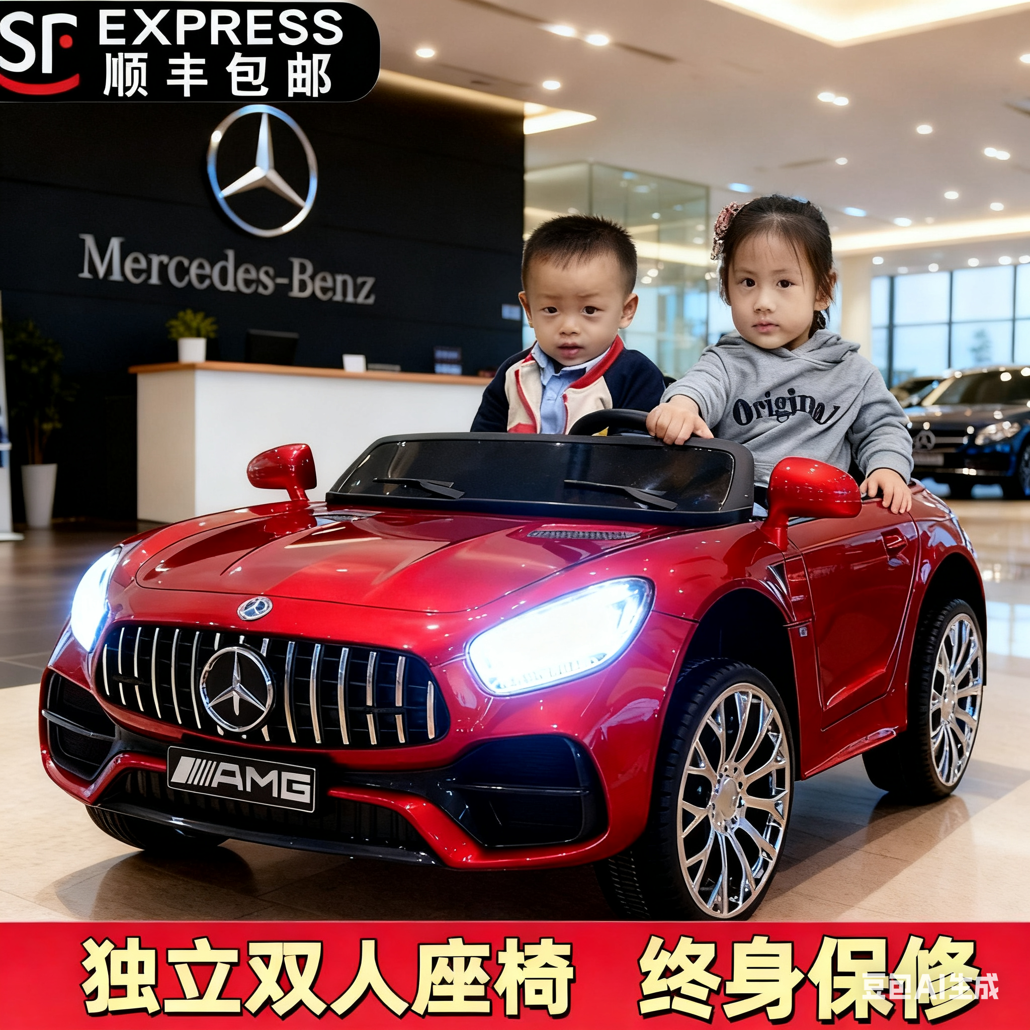 奔驰双座儿童电动车四轮宝宝玩具车可坐人小孩带遥控充电四驱汽车