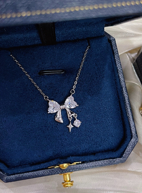 闪钻蝴蝶结项链女纯银轻奢小众设计精致锁骨链首饰生日礼物送女友