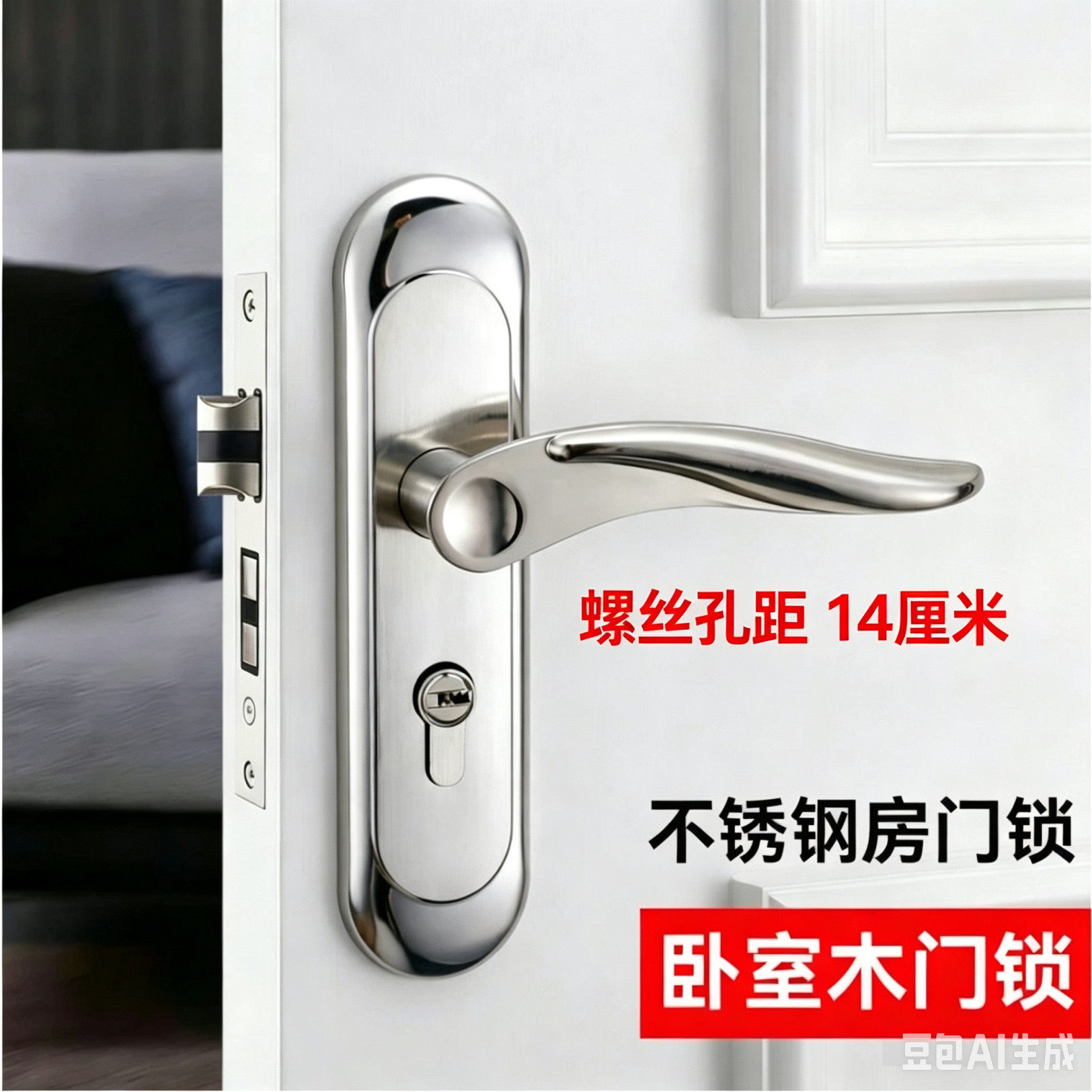 304不锈钢房门锁14厘米孔卧室木门锁通用型静音大小50老款铜锁舌