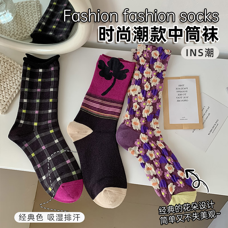 cheemy free袜子复古美式中筒女袜潮流ins风时尚百搭WZ,女士内衣/男士内衣/家居服,中筒袜,淘宝优惠券,粉丝福利购,淘宝优惠卷