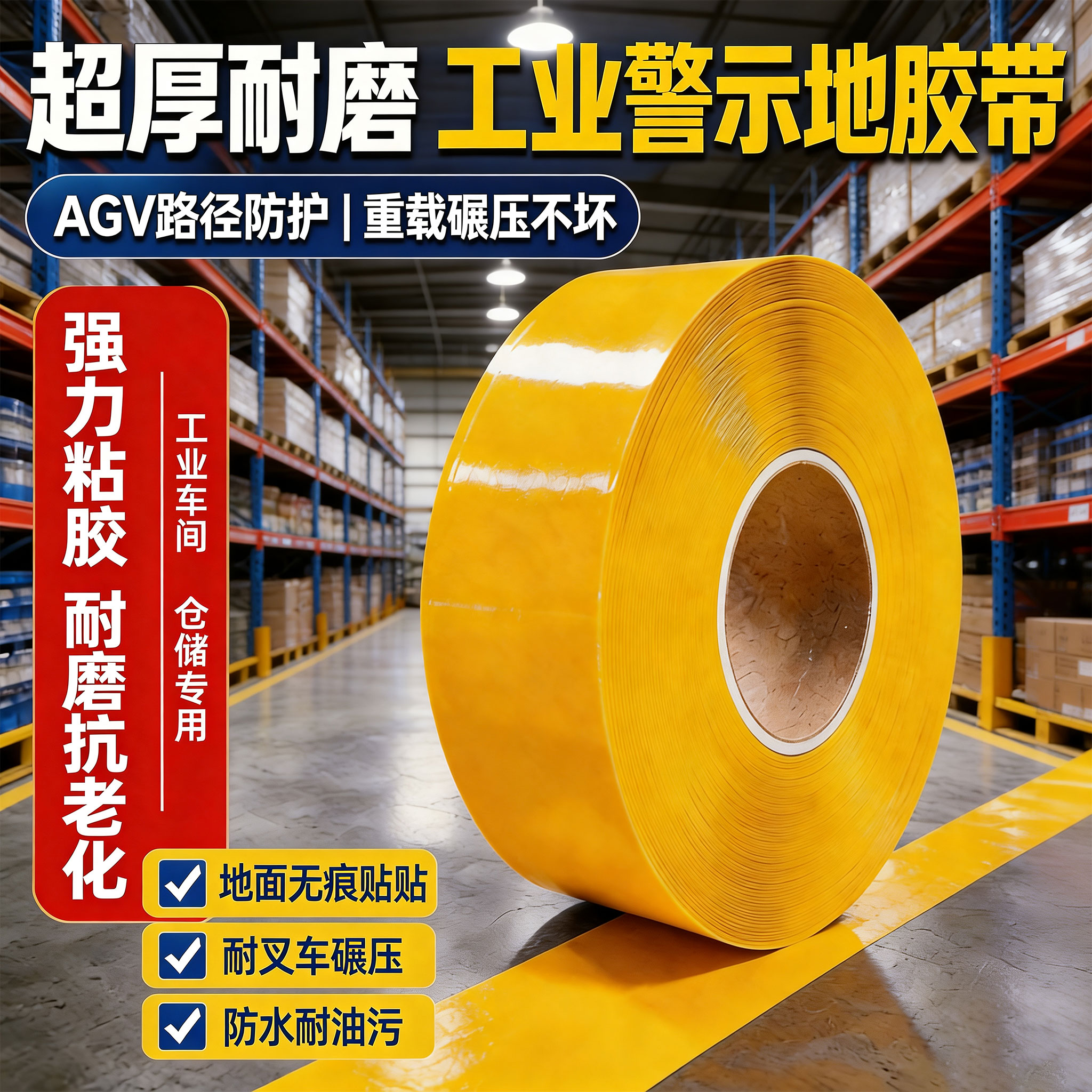 加厚耐磨纳米PVC地板胶带重载抗压地面警示5S6S车间划线定位胶带