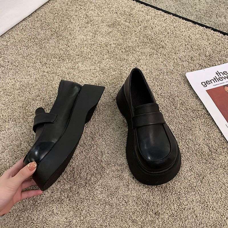 英伦风圆头复古乐福鞋学生平底松糕厚底增高洛丽塔jk小皮鞋女单鞋