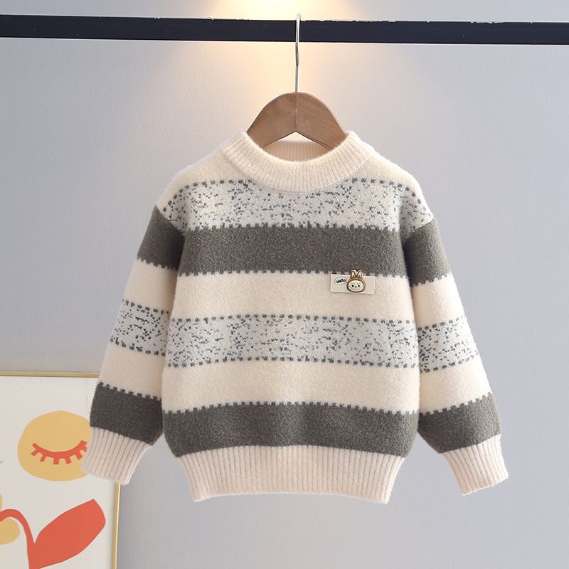 男童毛衣秋冬款2025新款冬季中大儿童加绒加厚男孩冬装针织打底衫