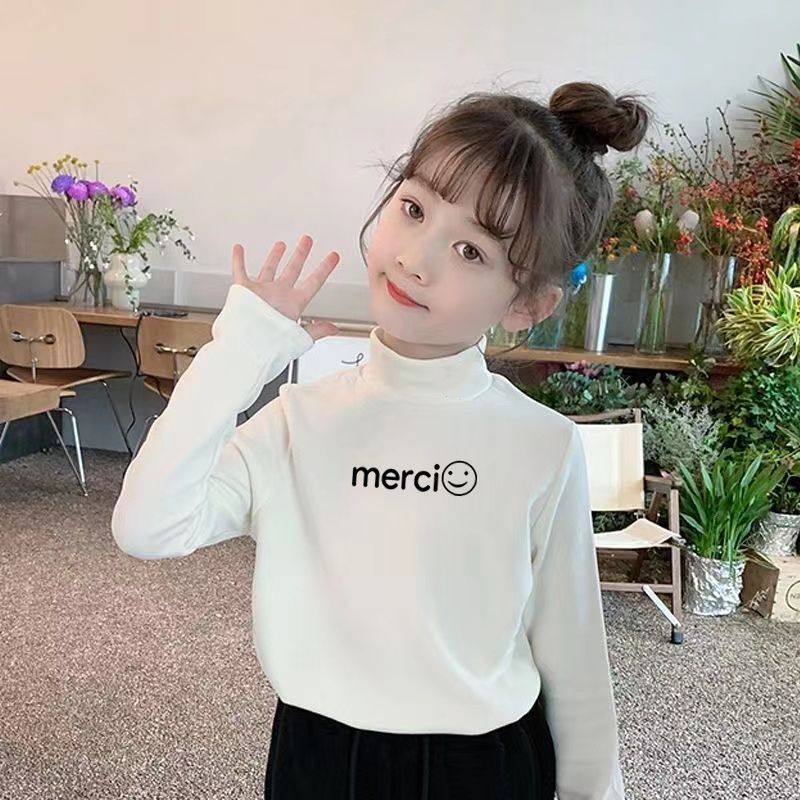 女童德绒打底中大童秋冬新款宝宝半高领长袖T恤儿童甜美可爱上衣