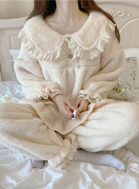 珊瑚绒睡衣冬款女冬季新款公主风毛绒绒加绒加厚家居服套装冬