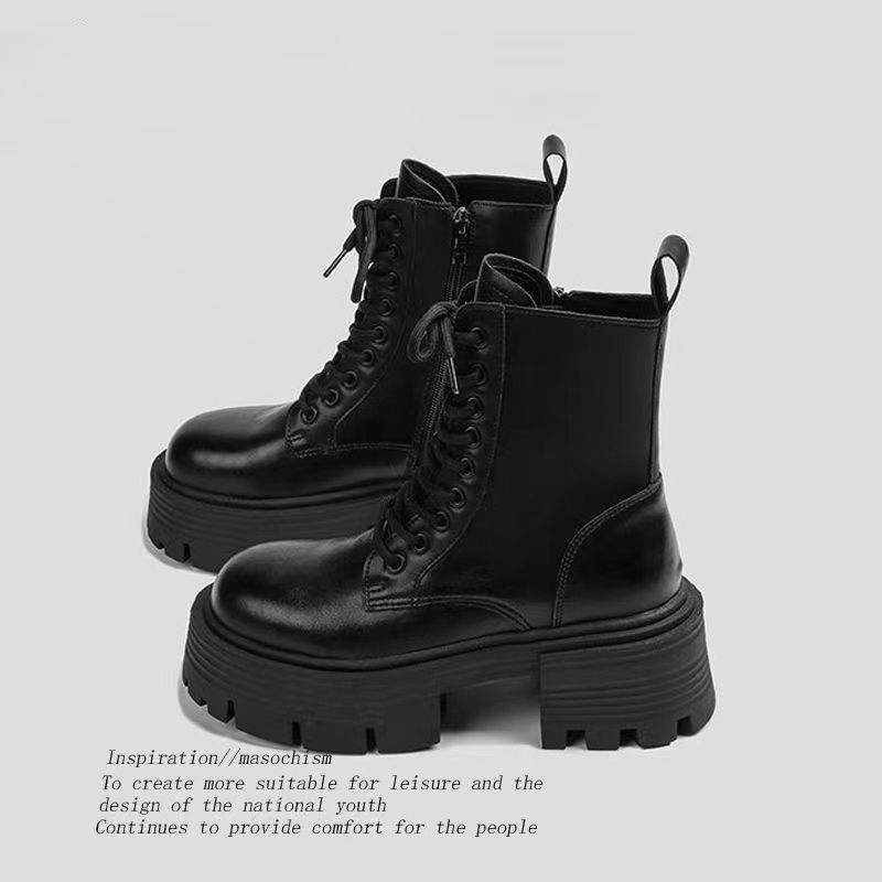 马丁靴女秋冬新款小个子厚底增高靴子英伦风百搭机车靴ins潮