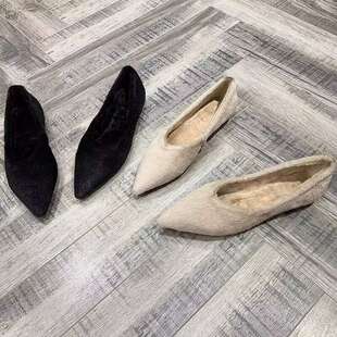 保暖豆豆鞋女外穿棉鞋2025新款秋冬季百搭加绒平底单鞋休闲毛毛鞋