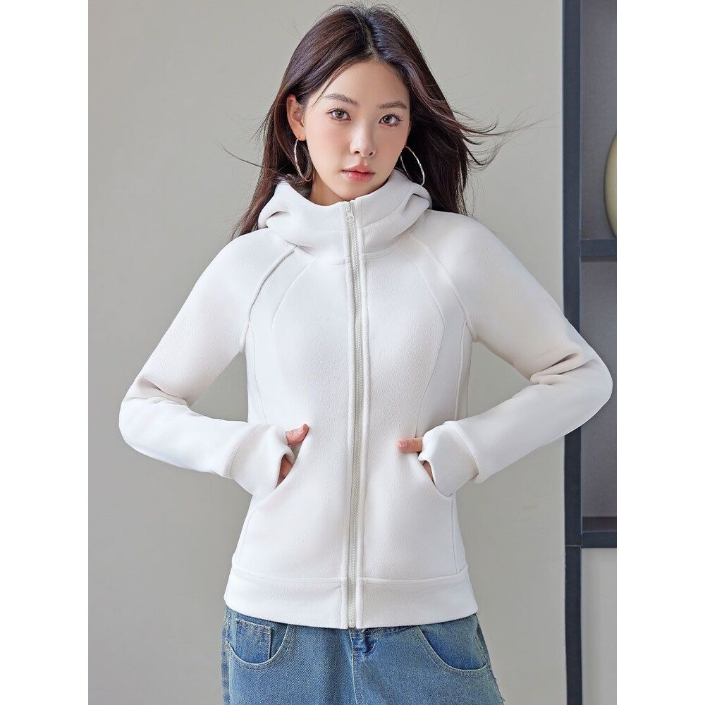 加厚保暖绒衣高级感连帽卫衣女秋冬双面奥利绒收腰拉链开衫外套女
