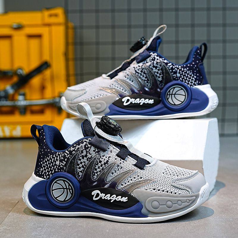 男童鞋春季2025新款鞋子旋转扣儿童运动篮球鞋网面透气中大童网鞋