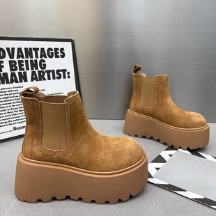 厚底加绒加厚保暖切尔西靴2025冬天鞋子松糕增高雪地靴女马丁短靴