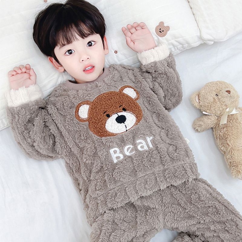 新款秋冬款加绒加厚儿童珊瑚绒分体家居服 男童法兰绒睡衣