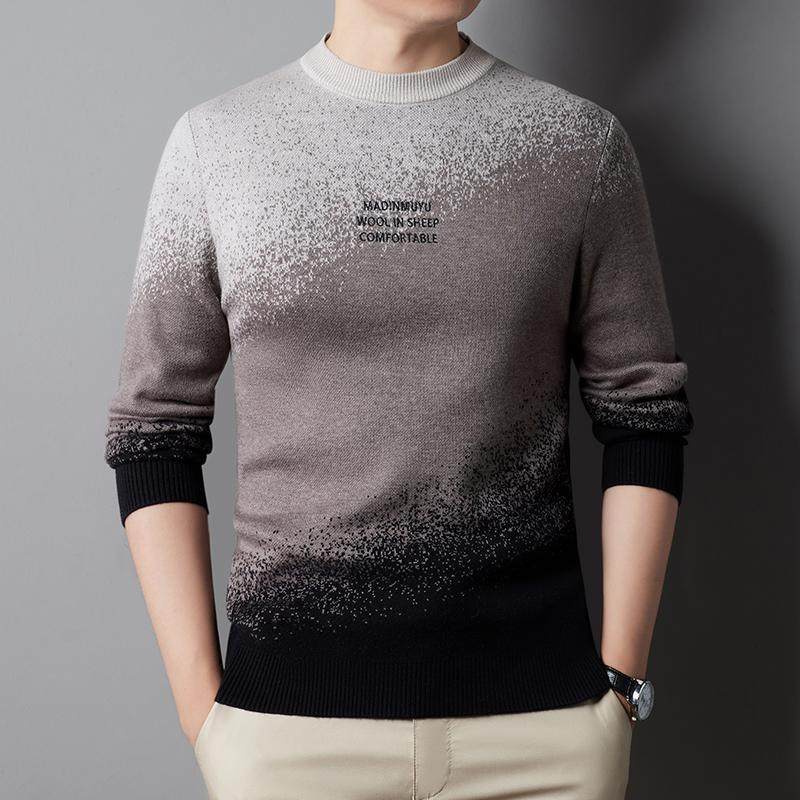假两件男士针织衫含羊毛加绒秋冬新款绣花渐变色圆领内搭长袖毛衣,男装,羊绒套衫,淘宝优惠券,粉丝福利购,淘宝优惠卷