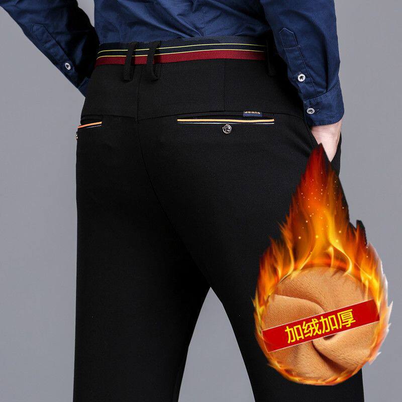 秋冬裤子男四面弹宽松小直筒休闲裤韩版潮弹力加绒加厚西裤男长裤