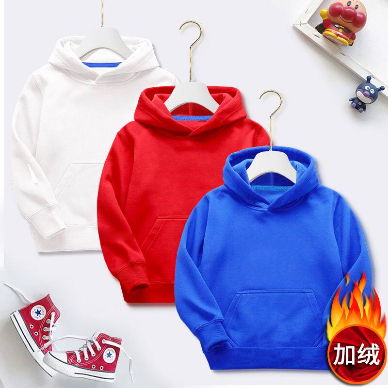 儿童纯色加绒连帽卫衣2026秋冬新款休闲运动男女童银狐绒上衣现货