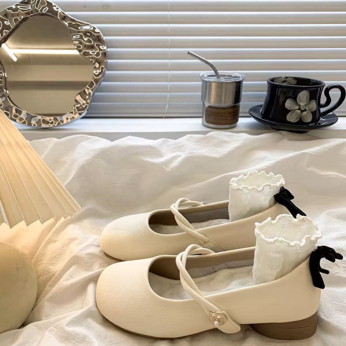 2025新款春秋法式圆头玛丽珍浅口配裙子软皮单鞋女小皮鞋粗跟鞋子