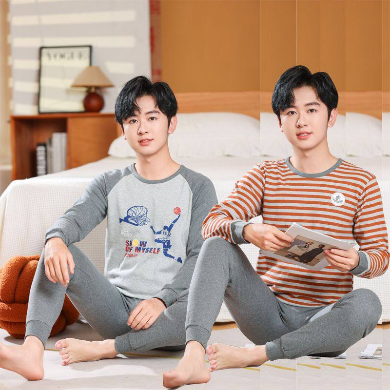 中大童秋衣秋裤纯棉毛衫薄款儿童高中生男童打底青少年内衣套装冬