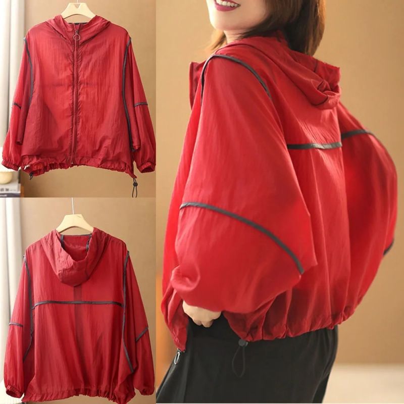轻薄舒适撞色连帽宽松短外套防晒衣女透气2025夏季新款上衣百搭