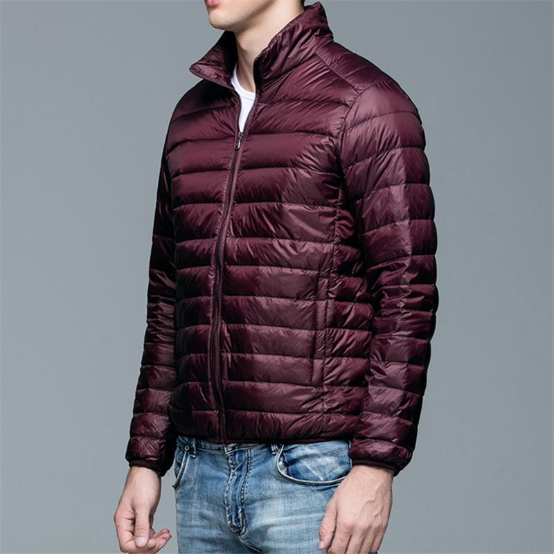 新款男式轻薄款羽绒棉服男立领冬装白绒男装冬季保暖纯色外套