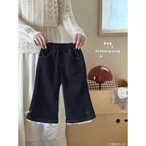 档口童装爱尚童深秋冬25年新款加厚现货一体绒牛仔裤5302