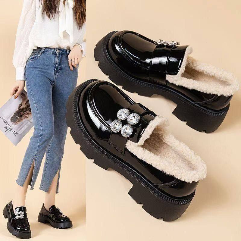 网红厚底加绒乐福鞋冬季保暖一脚蹬小皮鞋新款软底舒适女单鞋,女鞋,时尚雪地靴,淘宝优惠券,粉丝福利购,淘宝优惠卷