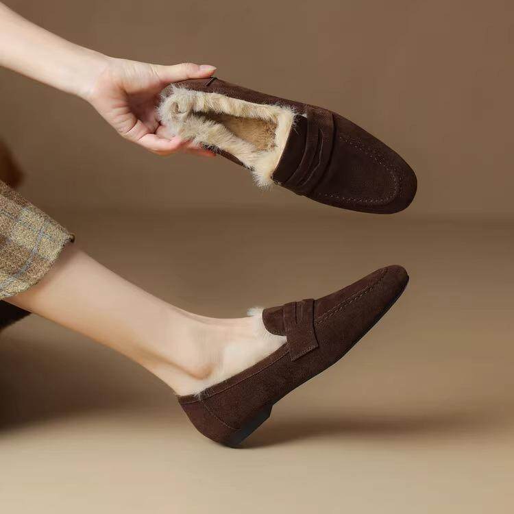 复古风磨砂平底单鞋女2025秋冬新款豆豆鞋加绒加厚软底乐福鞋其他,女鞋,时尚雪地靴,淘宝优惠券,粉丝福利购,淘宝优惠卷