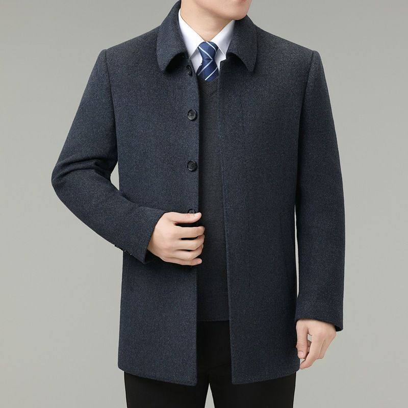 男装双面羊毛大衣冬季男中长款翻领商务休闲中年羊毛呢子脱胆外套