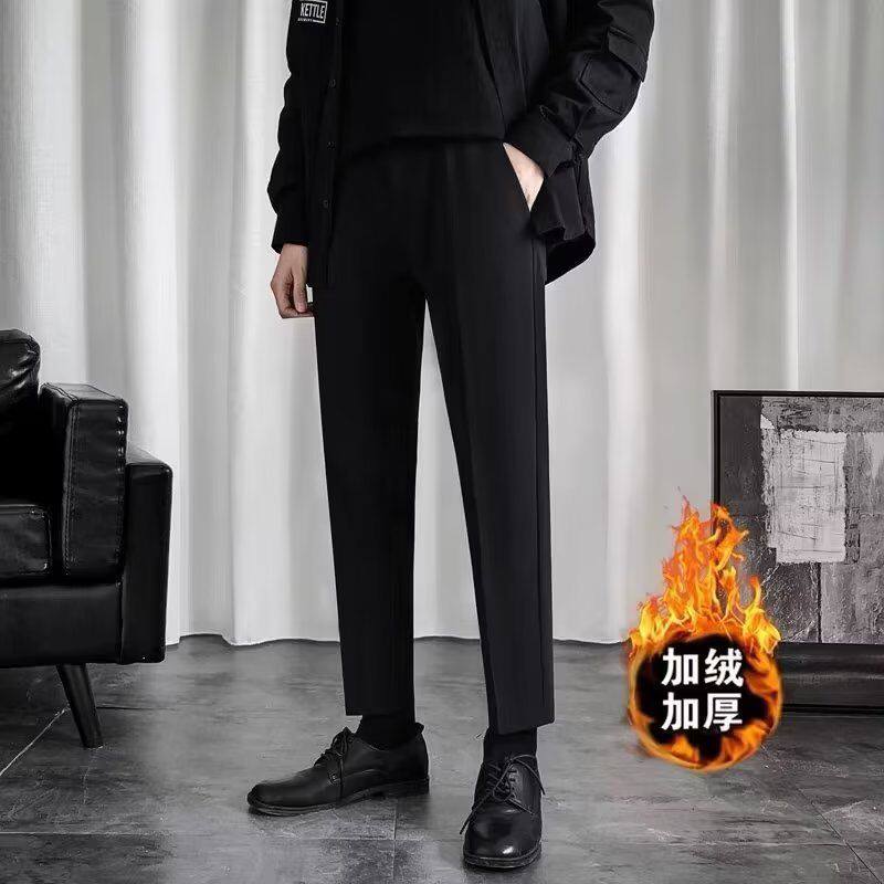 小西裤男九分修身直筒休闲裤男士高级垂感秋冬半松紧加绒西装裤子