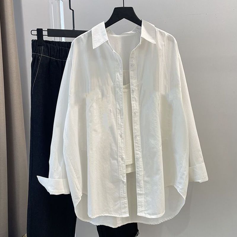白衬衫女内搭外穿2025早春季新款大码上衣设计感小众棉长袖衬衣