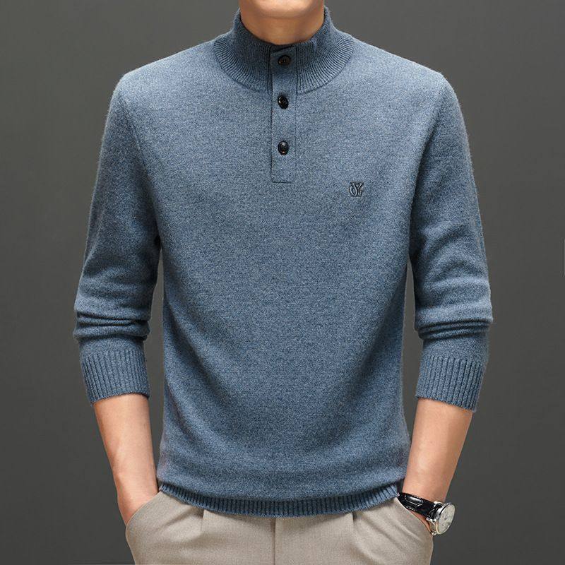 冬季羊毛衫男纯色排扣半高领男士毛衣韩版潮套头中年针织打底衫,男装,羊绒套衫,淘宝优惠券,粉丝福利购,淘宝优惠卷